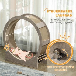 Kissan juoksupyörä sisätiloihin, raapimismatolla ja jarrulla, halkaisija 91 cm, pähkinä