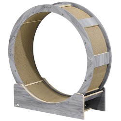 Kissan juoksupyörä sisäkissoille 91 cm jarrulla ja raapimismatolla harmaa saksanpähkinä