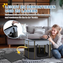 Taittuva lemmikkiaitaus pennuille ja pieneläimille, 74x60x45 cm, Oxford-kangas, harmaa