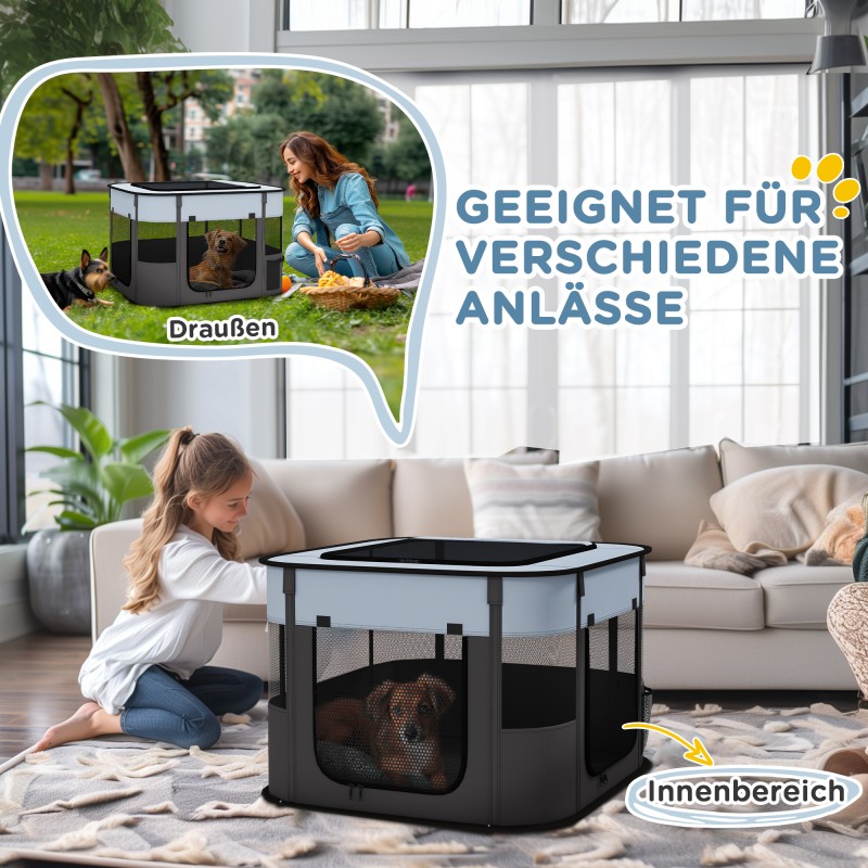 Taittuva lemmikkiaitaus pennuille ja pieneläimille, 74x60x45 cm, Oxford-kangas, harmaa