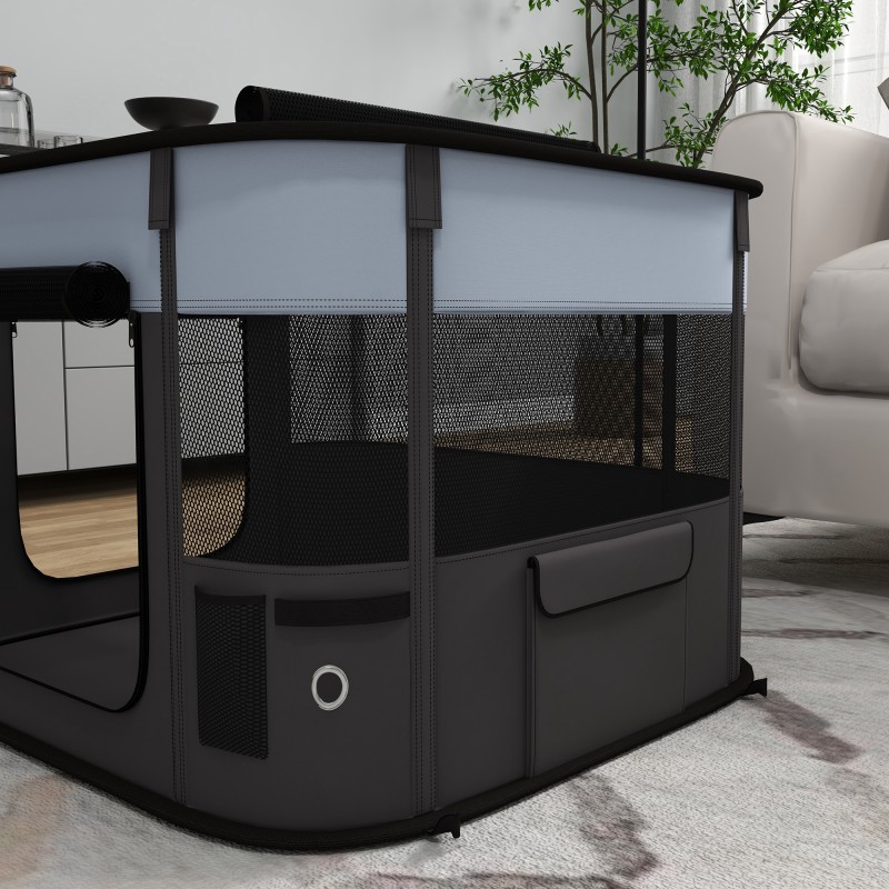 Taittuva lemmikkiaitaus pennuille ja pieneläimille, 74x60x45 cm, Oxford-kangas, harmaa