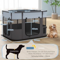 Taitettava lemmikkiaitaus pennuille ja kissanpennuille, 94x74x60 cm, sisä- ja ulkokäyttöön, harmaa