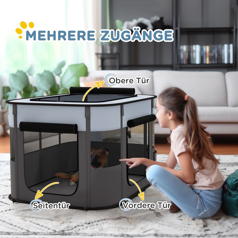 Taitettava lemmikkiaitaus pennuille ja kissanpennuille, 94x74x60 cm, sisä- ja ulkokäyttöön, harmaa