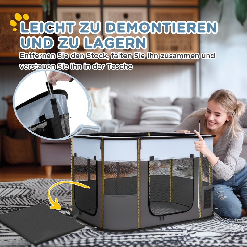 Taitettava lemmikkiaitaus pennuille ja kissanpennuille, 94x74x60 cm, sisä- ja ulkokäyttöön, harmaa