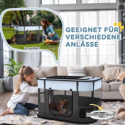 Taitettava lemmikkiaitaus pennuille ja kissanpennuille, 94x74x60 cm, sisä- ja ulkokäyttöön, harmaa