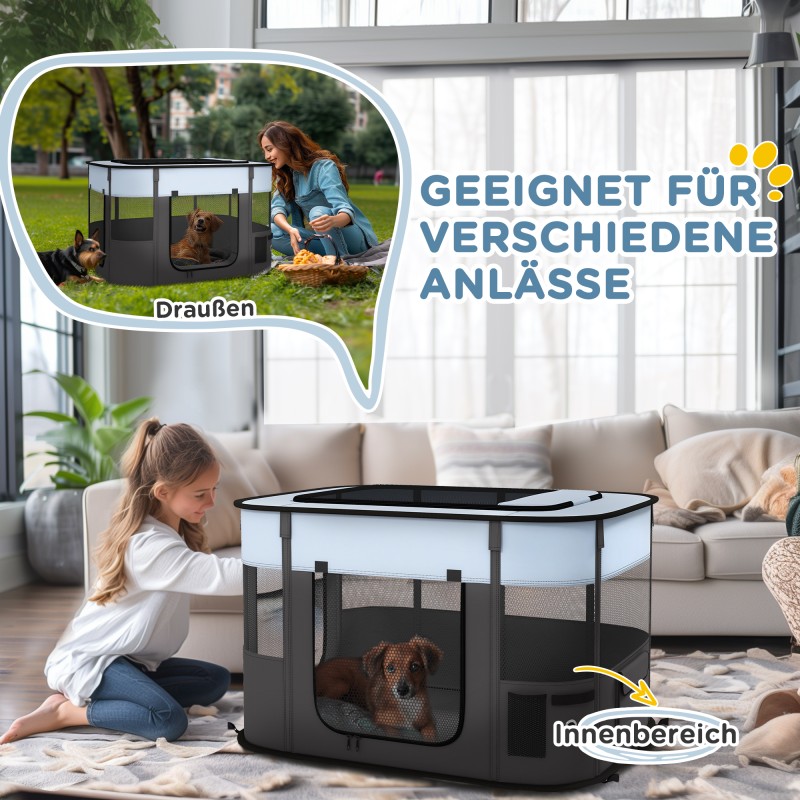 Taitettava lemmikkiaitaus pennuille ja kissanpennuille, 94x74x60 cm, sisä- ja ulkokäyttöön, harmaa