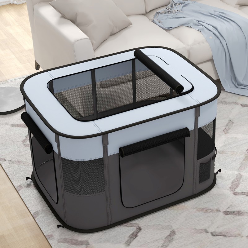 Taitettava lemmikkiaitaus pennuille ja kissanpennuille, 94x74x60 cm, sisä- ja ulkokäyttöön, harmaa