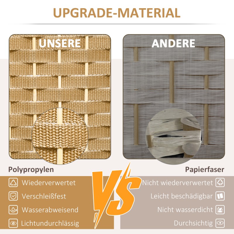 Tilanjakaja 8-osainen taitettava, polypropeeni ja mäntypuu, 320 x 170 cm, luonnonpuu