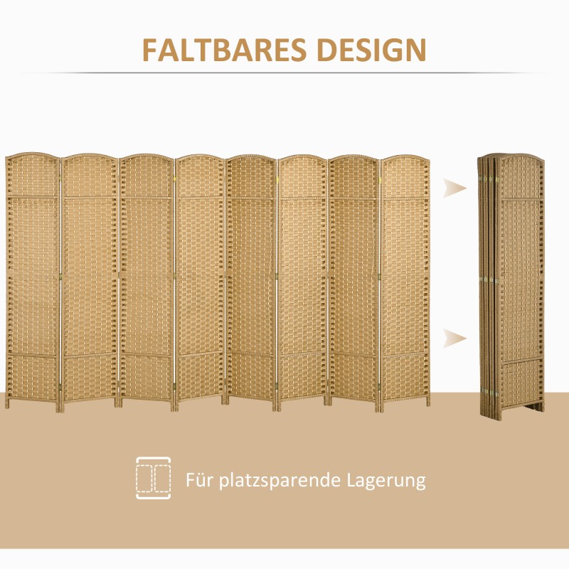 Tilanjakaja 8-osainen taitettava, polypropeeni ja mäntypuu, 320 x 170 cm, luonnonpuu