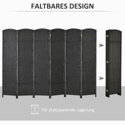 Tilanjakaja 6-osainen, polypropeeni ja mäntypuu, 240 x 170 cm, musta taitettava sermiseinä