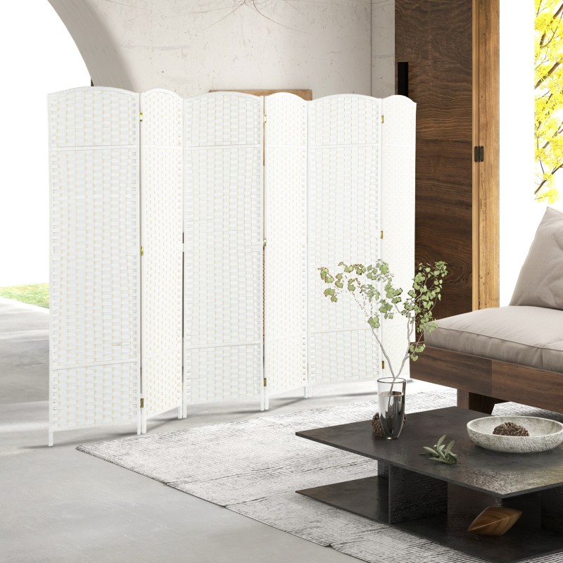 Tilanjakaja 6-paneelinen taitettava polypropeeni ja mäntypuu 240x170 cm valkoinen