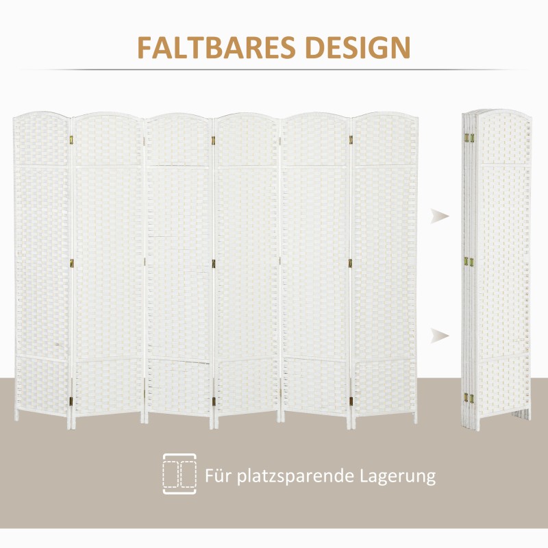 Tilanjakaja 6-paneelinen taitettava polypropeeni ja mäntypuu 240x170 cm valkoinen