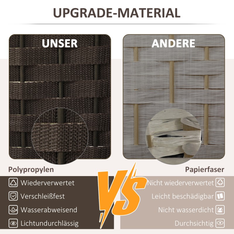 Tilanjakaja 6-osainen sermi olohuoneeseen ja makuuhuoneeseen, polypropeeni ja mäntypuu, 240x170 cm, ruskea