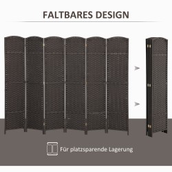 Tilanjakaja 6-osainen sermi olohuoneeseen ja makuuhuoneeseen, polypropeeni ja mäntypuu, 240x170 cm, ruskea