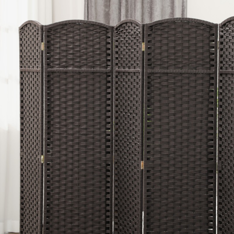 Tilanjakaja 6-osainen sermi olohuoneeseen ja makuuhuoneeseen, polypropeeni ja mäntypuu, 240x170 cm, ruskea