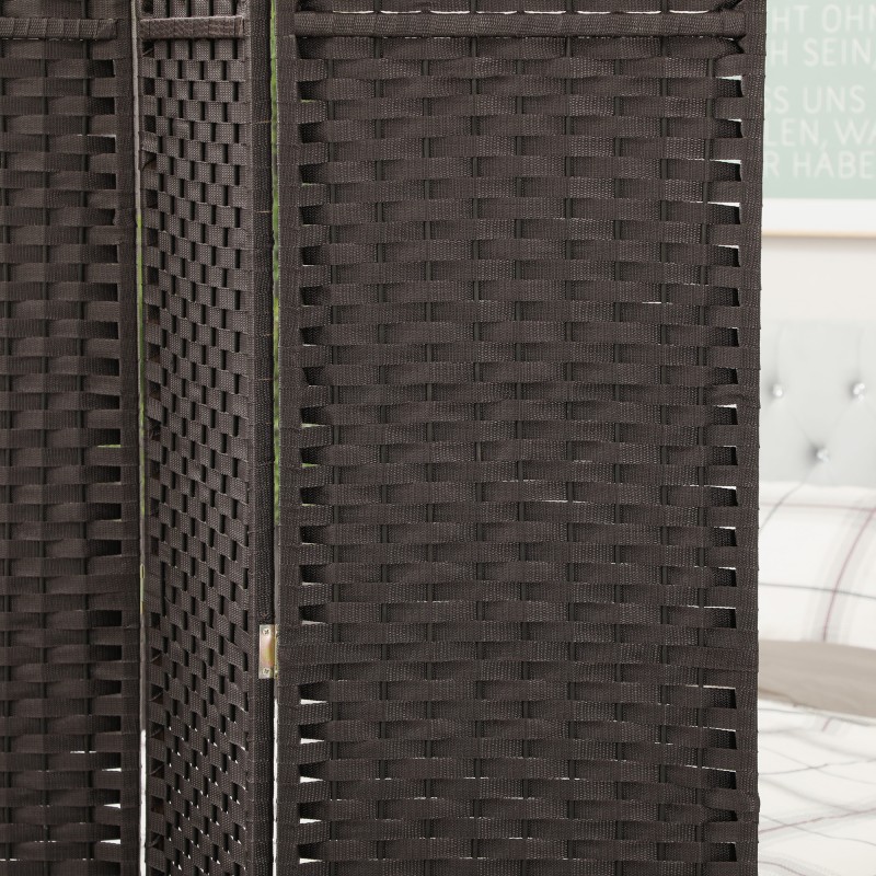 Tilanjakaja 6-osainen sermi olohuoneeseen ja makuuhuoneeseen, polypropeeni ja mäntypuu, 240x170 cm, ruskea