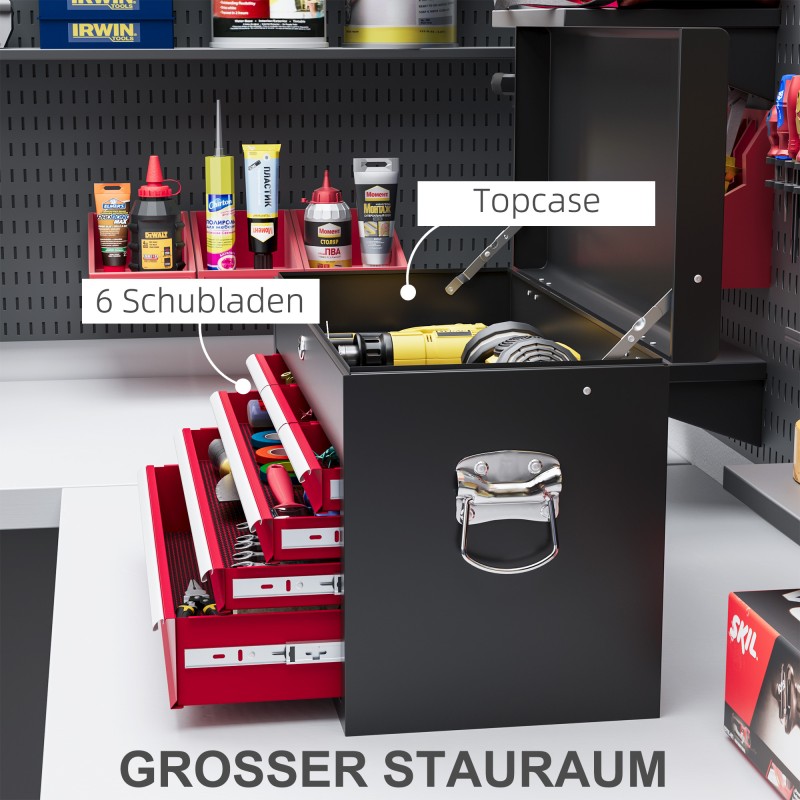 Lukittava metallinen työkalulaatikko 3 laatikkoa teräs 60 x 26 x 34 cm punainen/musta