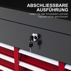 Lukittava metallinen työkalulaatikko 3 laatikkoa teräs 60 x 26 x 34 cm punainen/musta