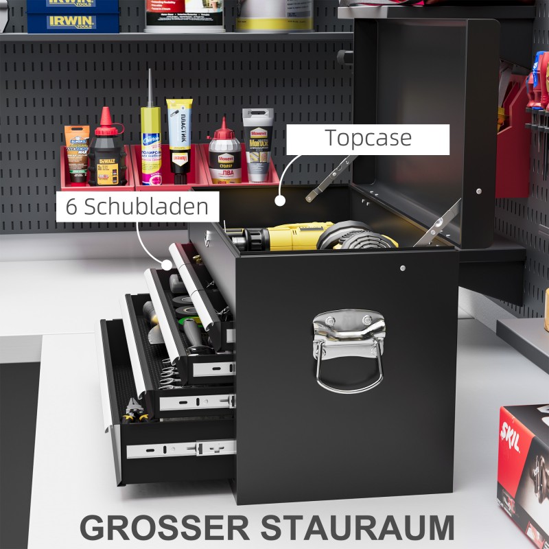 Lukittava teräksinen työkalulaatikko 3 laatikolla 60 x 26 x 34 cm, musta