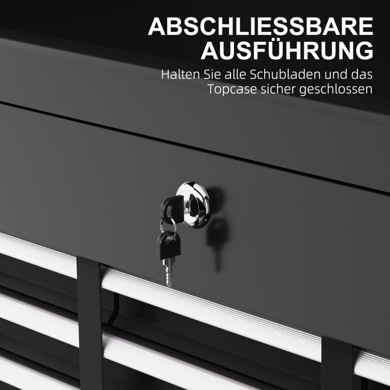 Lukittava teräksinen työkalulaatikko 3 laatikolla 60 x 26 x 34 cm, musta