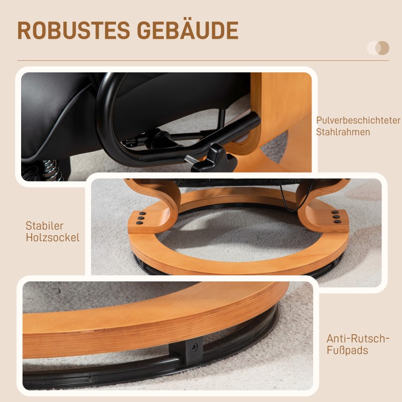 Lepotuoli kallistustoiminnolla ja 360° pyörinnällä, keinonahka, teräsrunko, 150 kg, musta