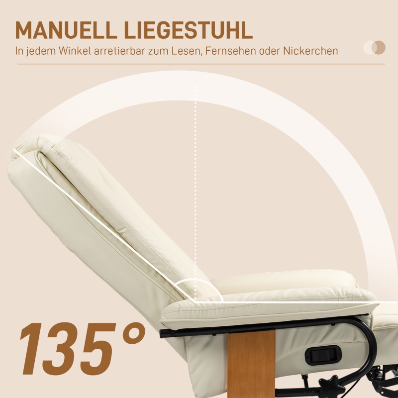Lepotuoli ja recliner, keinonahka, kallistuva ja kääntyvä, teräsrunko, 150 kg, cremevalkoinen