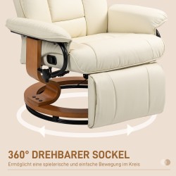 Lepotuoli ja recliner, keinonahka, kallistuva ja kääntyvä, teräsrunko, 150 kg, cremevalkoinen