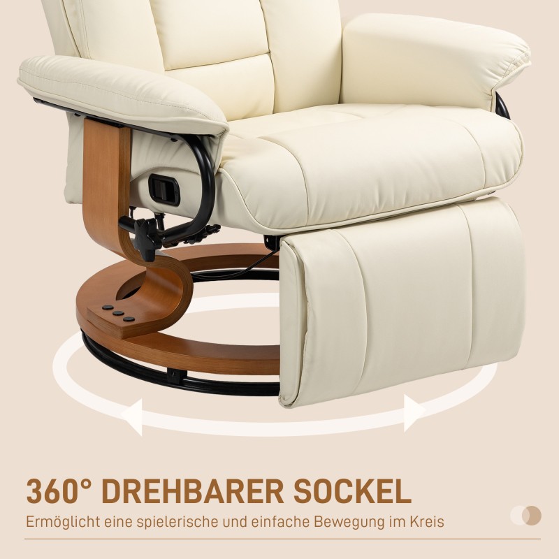 Lepotuoli ja recliner, keinonahka, kallistuva ja kääntyvä, teräsrunko, 150 kg, cremevalkoinen