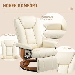 Lepotuoli ja recliner, keinonahka, kallistuva ja kääntyvä, teräsrunko, 150 kg, cremevalkoinen