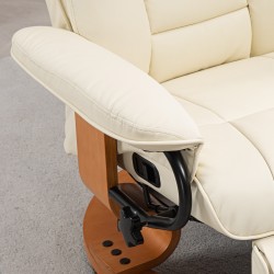 Lepotuoli ja recliner, keinonahka, kallistuva ja kääntyvä, teräsrunko, 150 kg, cremevalkoinen