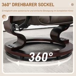 Nojatuoli ja jalkarahi, keinonahkaa, kallistuva ja pyörivä, puurunko, ruskea