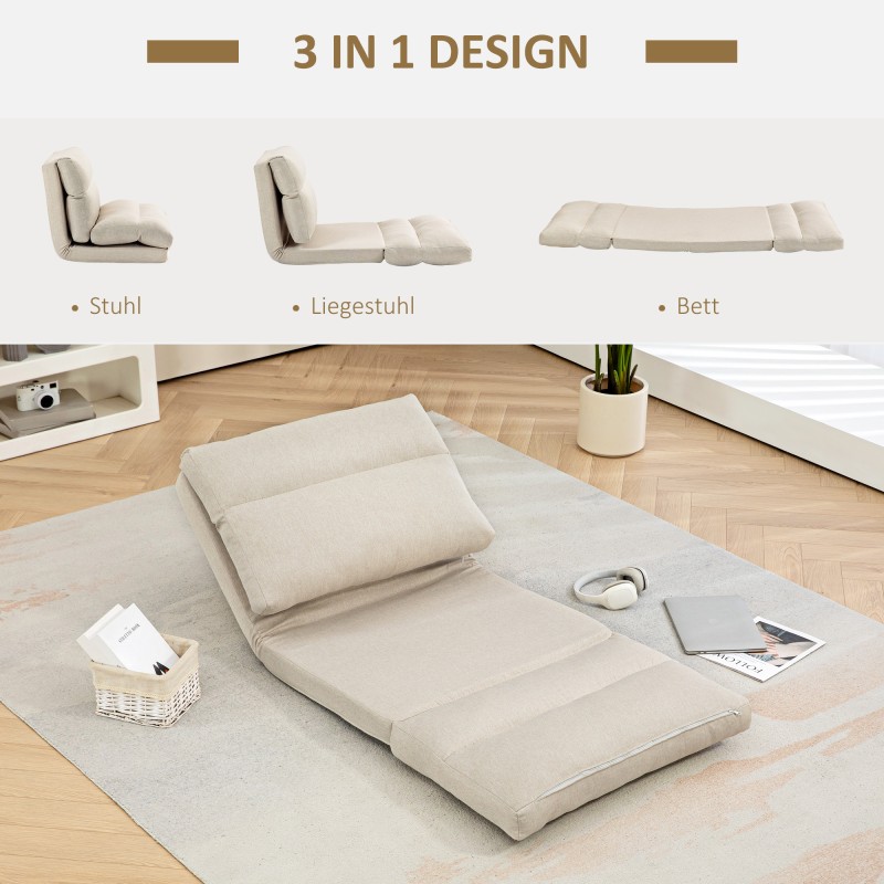 Lattianojatuoli ja varavuode 3-in-1, säädettävä selkänoja, 70 x 72 x 56 cm, beige