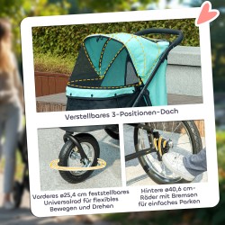 Lemmikkirattaat pienille koirille ja kissoille, ilmakumirenkaat, kokoontaittuvat, turkoosi