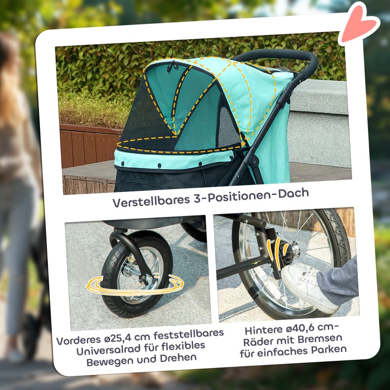 Lemmikkirattaat pienille koirille ja kissoille, ilmakumirenkaat, kokoontaittuvat, turkoosi