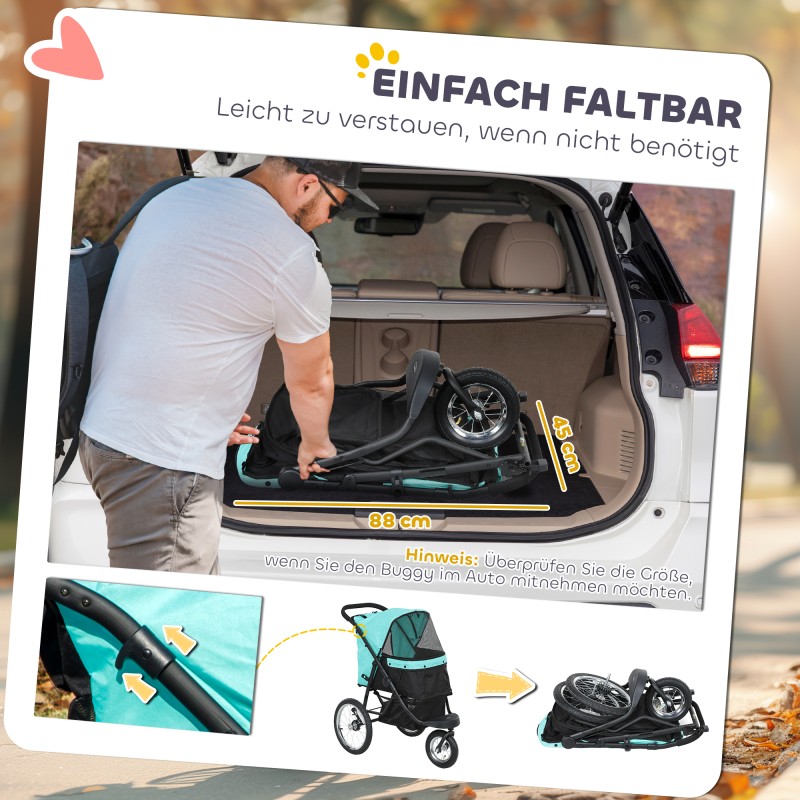 Lemmikkirattaat pienille koirille ja kissoille, ilmakumirenkaat, kokoontaittuvat, turkoosi