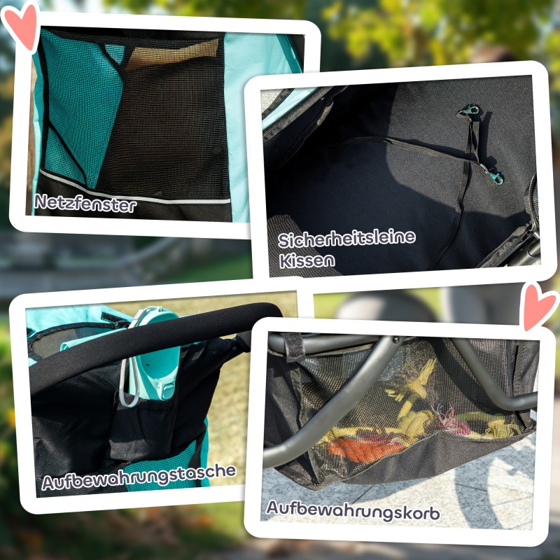 Lemmikkirattaat pienille koirille ja kissoille, ilmakumirenkaat, kokoontaittuvat, turkoosi