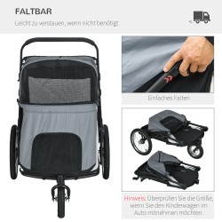 Koiranrattaat keskikokoisille ja suurille koirille, teräsrunko, taittuvat, harmaa/musta