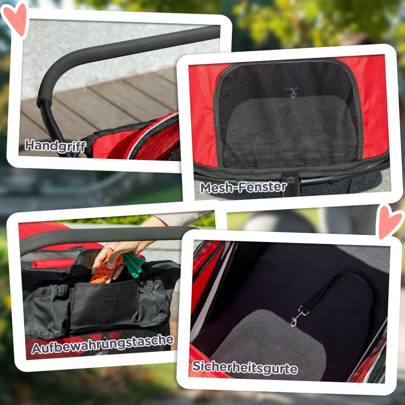 Lemmikkirattaat koiralle ja kissalle, teräsrunko, kokoon taitettava, punainen/musta