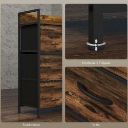 Lipasto 4 kangaslaatikolla, teräsrunko ja MDF-kansi, industrial-tyyli, 60x29x85 cm, ruskea/musta