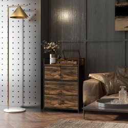 Lipasto 4 kangaslaatikolla, teräsrunko ja MDF-kansi, industrial-tyyli, 60x29x85 cm, ruskea/musta