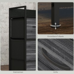 Säilytyskaluste 4 kangaslaatikolla, teräsrunko ja MDF-taso, 60 x 29 x 85 cm, musta, industrial design