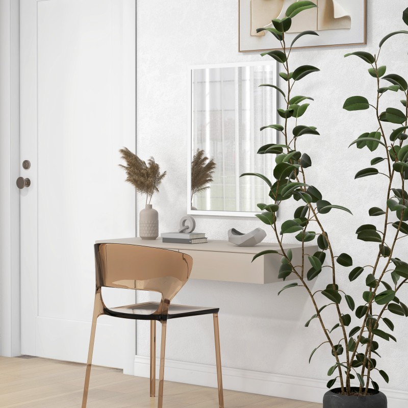 Seinäpeili MDF-kehyksellä 50 x 70 cm valkoinen puunsävy, pysty-/vaaka-asennus, ruuvit mukana