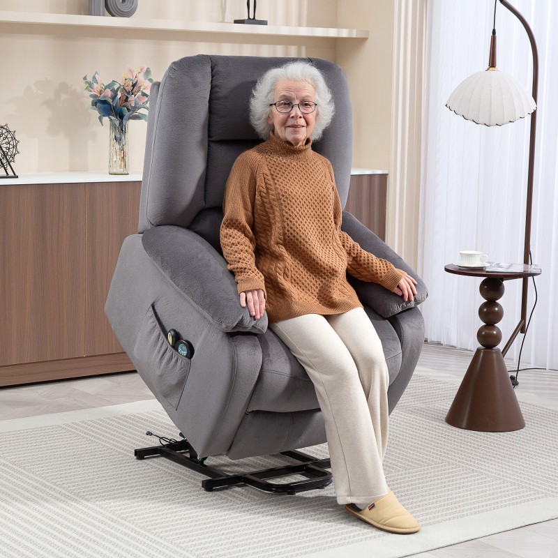 Sähköinen lepotuoli ylösnousuavulla, lämpö- ja hierontatoiminto, kaukosäädin, tummanharmaa