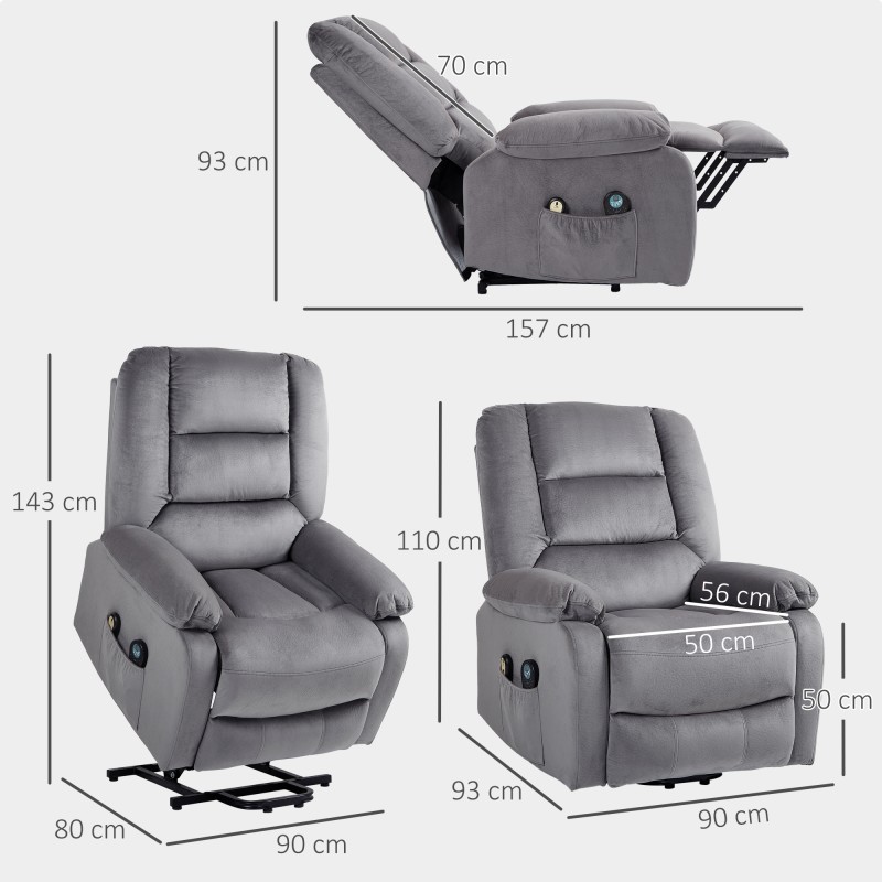 Sähköinen lepotuoli ylösnousuavulla, lämpö- ja hierontatoiminto, kaukosäädin, tummanharmaa