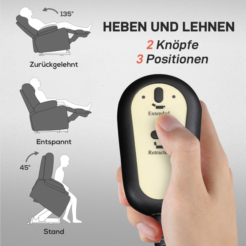Sähköinen lepotuoli ylösnousuavulla, lämpö- ja hierontatoiminto, kaukosäädin, tummanharmaa