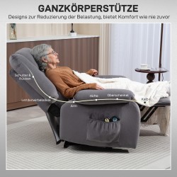 Sähköinen lepotuoli ylösnousuavulla, lämpö- ja hierontatoiminto, kaukosäädin, tummanharmaa