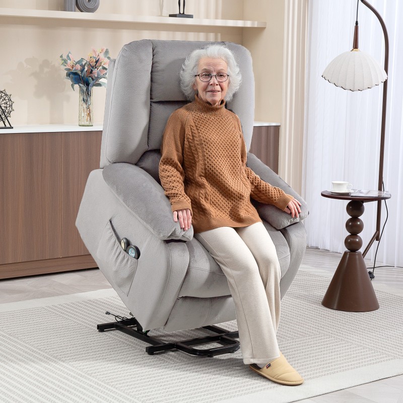 Sähkökäyttöinen lepotuoli nousuavulla ja hieronta- sekä lämpötoiminnolla, 90x93x110 cm, vaaleanharmaa