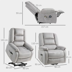 Sähkökäyttöinen lepotuoli nousuavulla ja hieronta- sekä lämpötoiminnolla, 90x93x110 cm, vaaleanharmaa