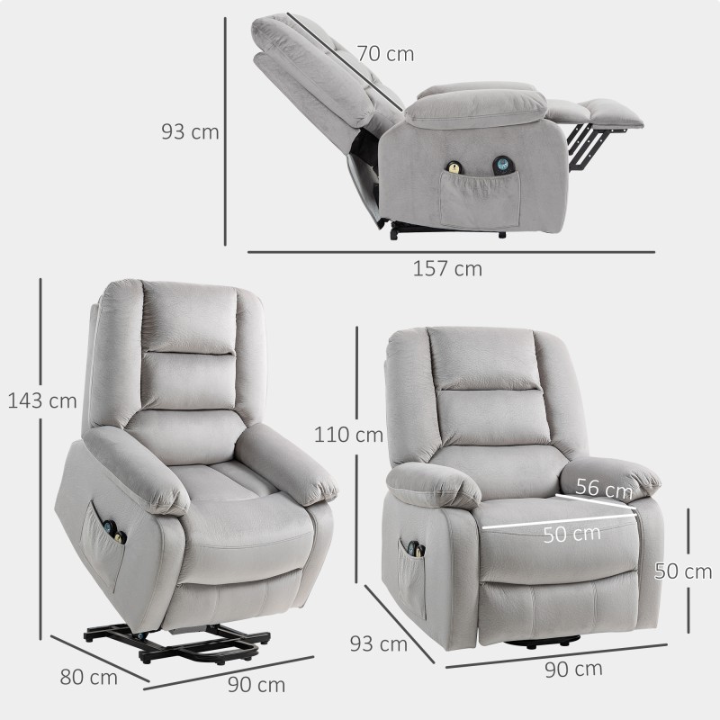 Sähkökäyttöinen lepotuoli nousuavulla ja hieronta- sekä lämpötoiminnolla, 90x93x110 cm, vaaleanharmaa