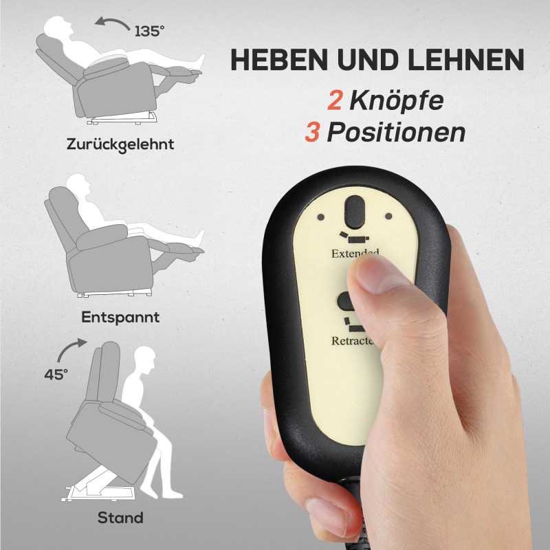 Sähkökäyttöinen lepotuoli nousuavulla ja hieronta- sekä lämpötoiminnolla, 90x93x110 cm, vaaleanharmaa